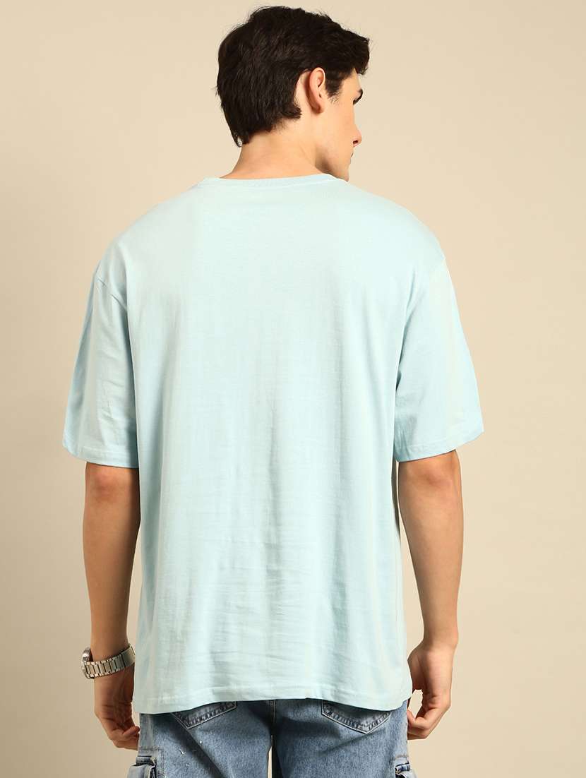 light blue crew neck chest print t-shirt - 20477907 -  Standard Image - 2