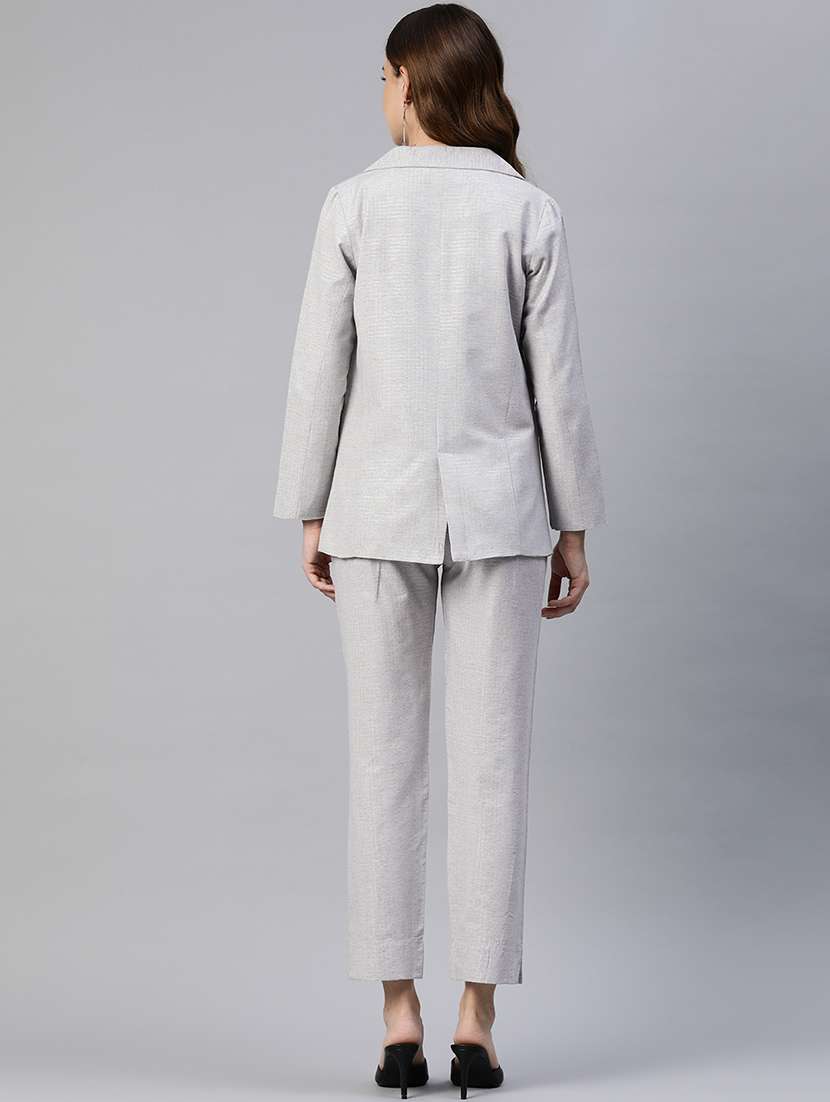 women grey cotton blazer and trousers co-ord set - 20477947 -  Standard Image - 2