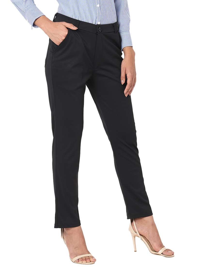 black solid flat front trouser - 20477958 -  Standard Image - 2