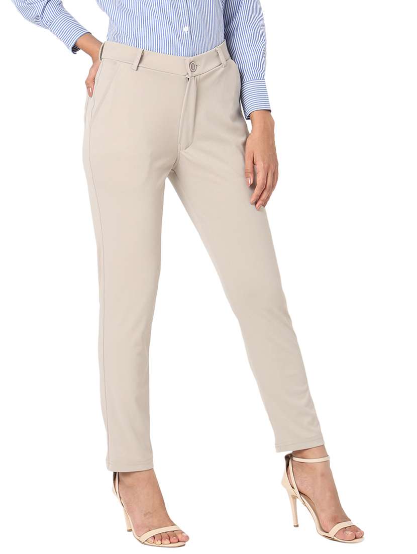 taupe solid flat front trouser - 20477959 -  Standard Image - 2