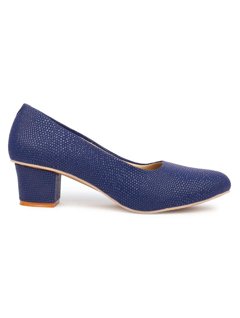 women textured navy blue slip on pump - 20477976 - Standard Image - 2