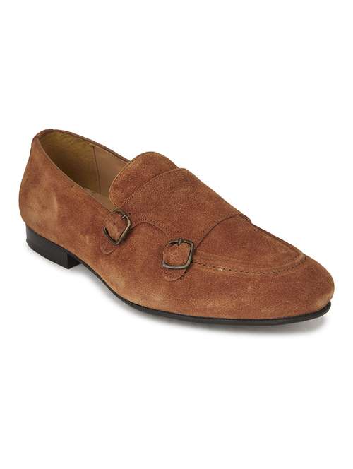men solid tan suede slip on monk strap - 20478152 - Standard Image - 0