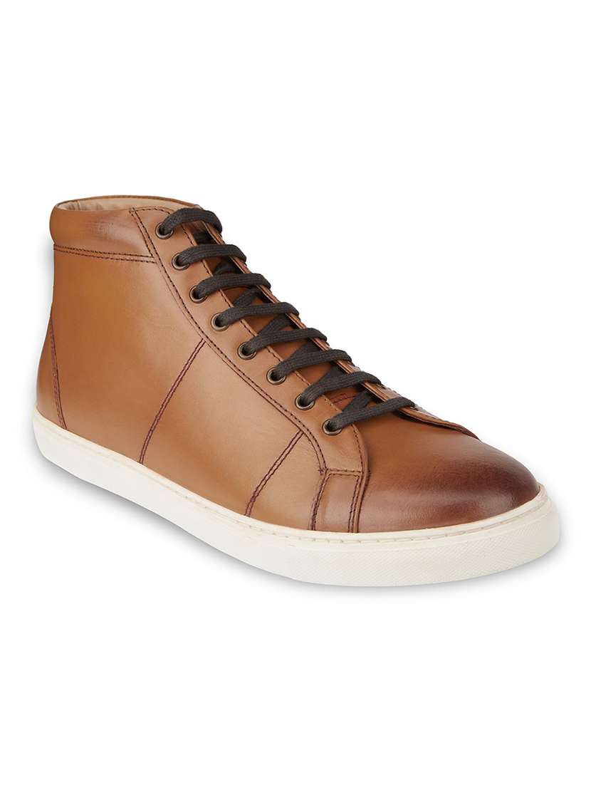 men solid tan high ankle lace up sneaker - 20478156 -  Zoom Image - 0