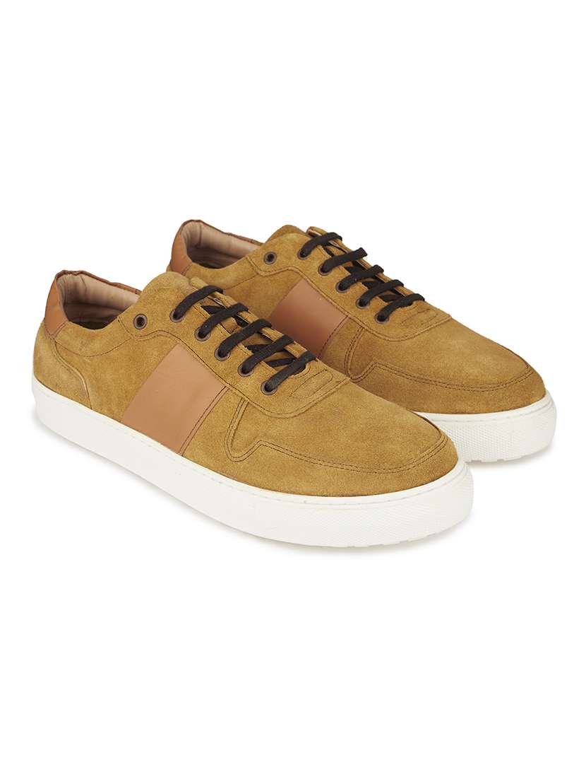 men color block tan suede lace up sneaker - 20478157 - Standard Image - 2