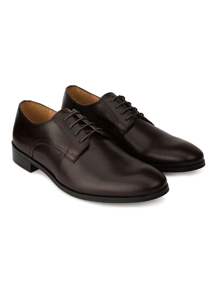 men solid coffee brown lace-up derby - 20478159 -  Standard Image - 2