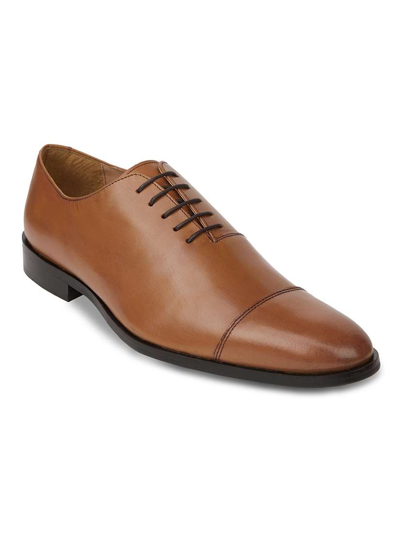 men solid tan lace-up oxford