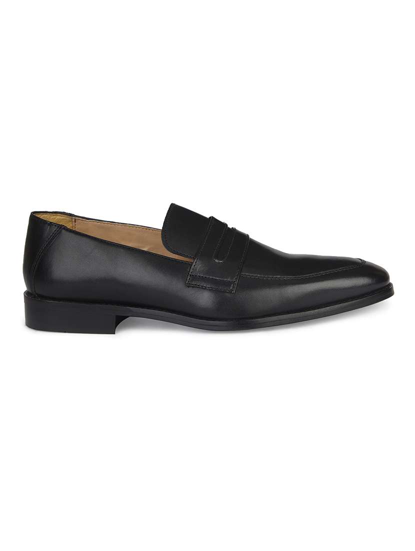 men solid black slip on moccasin - 20478164 -  Standard Image - 2