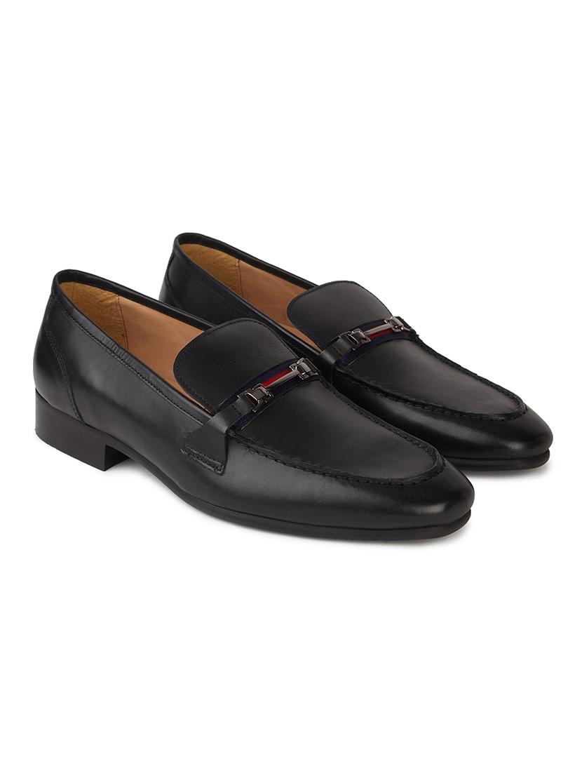men solid black slip on moccasin - 20478170 - Standard Image - 2