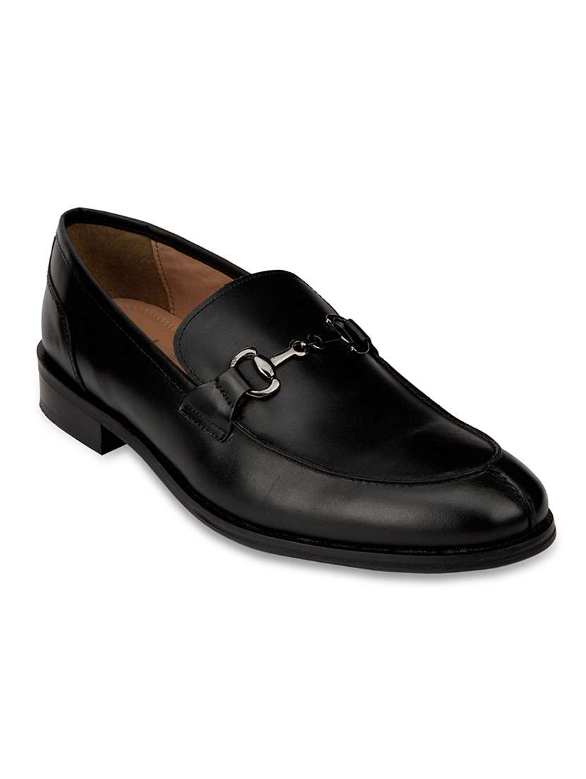 men solid black slip on moccasin