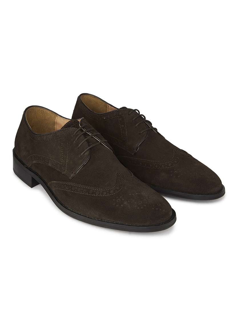 Men Solid Coffee Brown Suede Lace-up Brogue - 20478188 -  Standard Image - 2