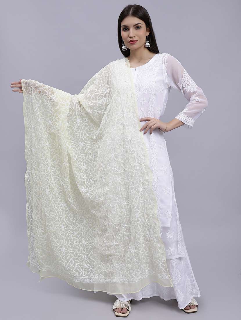 women off-white embroidered dupatta