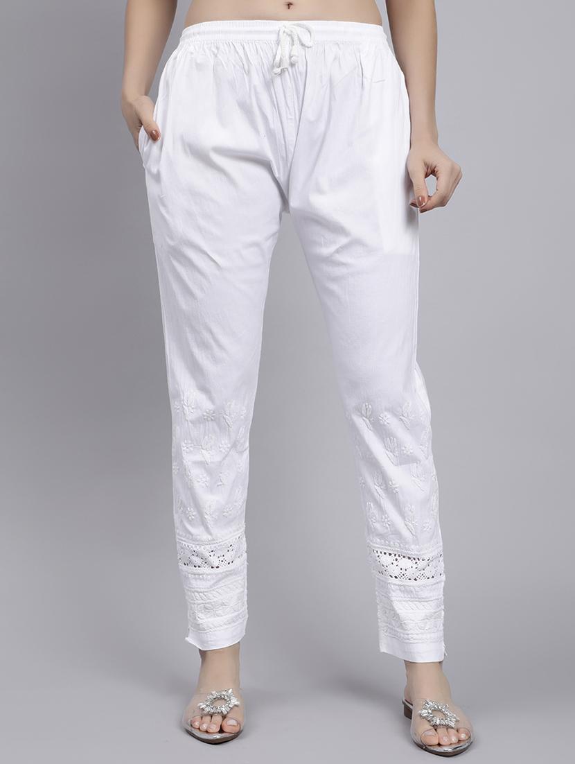 hand embroidered white straight tapered pant - 20478472 - Zoom Image - 0