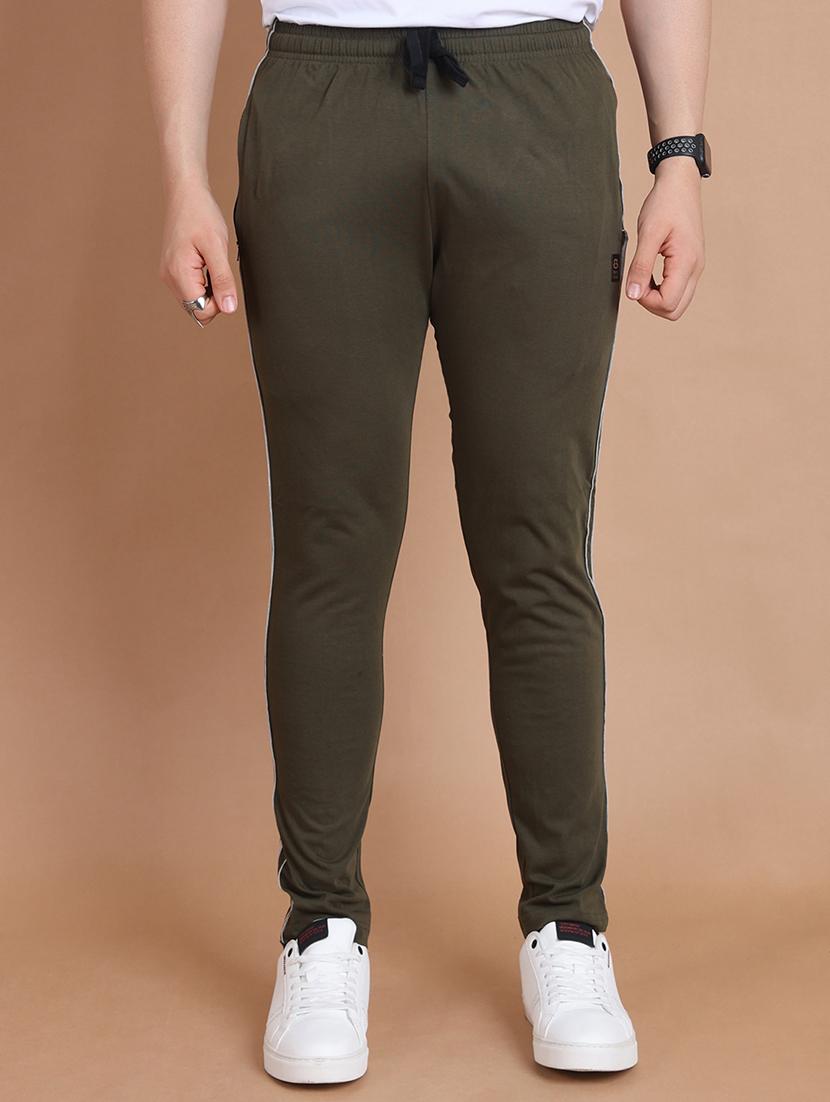 men side striped olive green cotton track pant - 20478518 - Zoom Image - 0