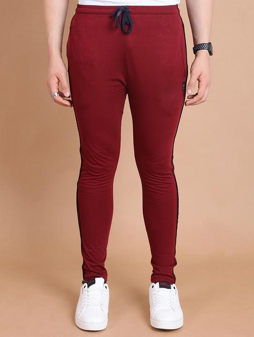 men side striped maroon cotton track pant - 20478520 -  Standard Image - 0