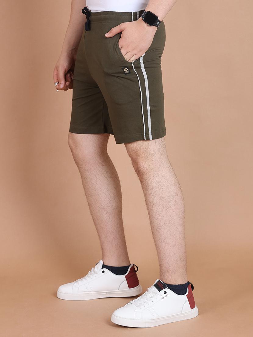 men side striped olive green cotton short - 20478544 - Standard Image - 2