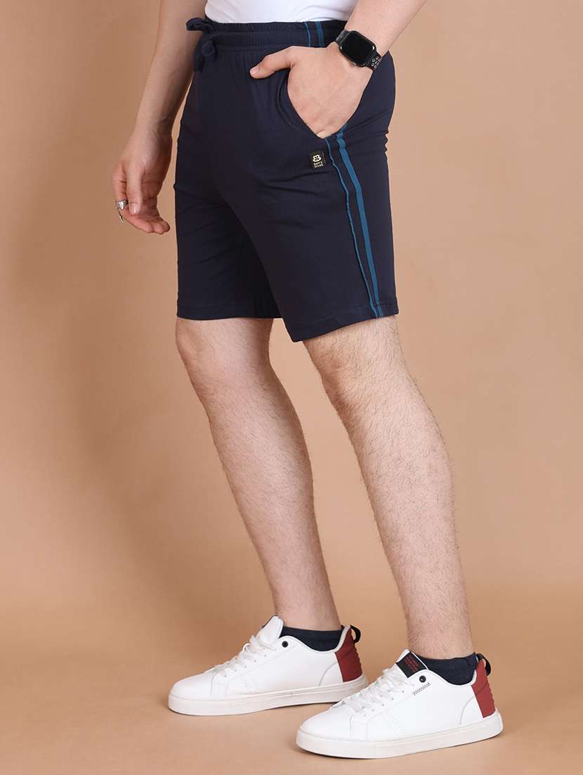 men side striped navy blue cotton shorts - 20478546 - Standard Image - 2