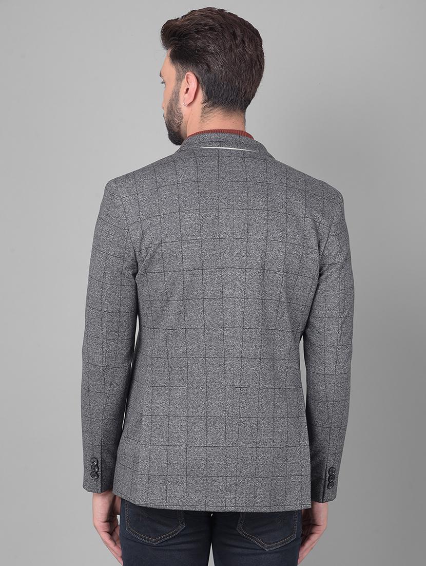 men checkered grey polyester single breasted casual blazer - 20478718 - Standard Image - 2