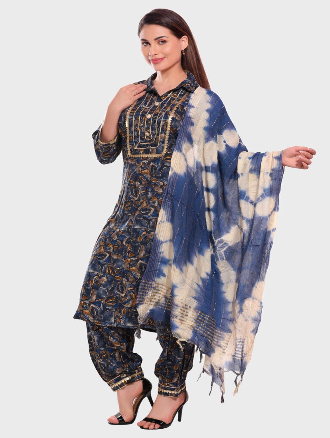 women blue kurta salwar set with dupatta - 20478825 - Standard Image - 2