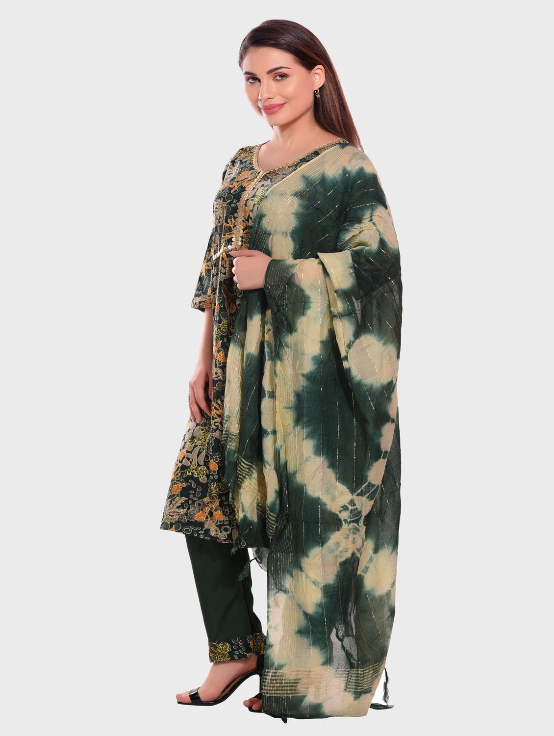 women three quarter sleeve kurta pant with dupatta set - 20478828 - Standard Image - 2