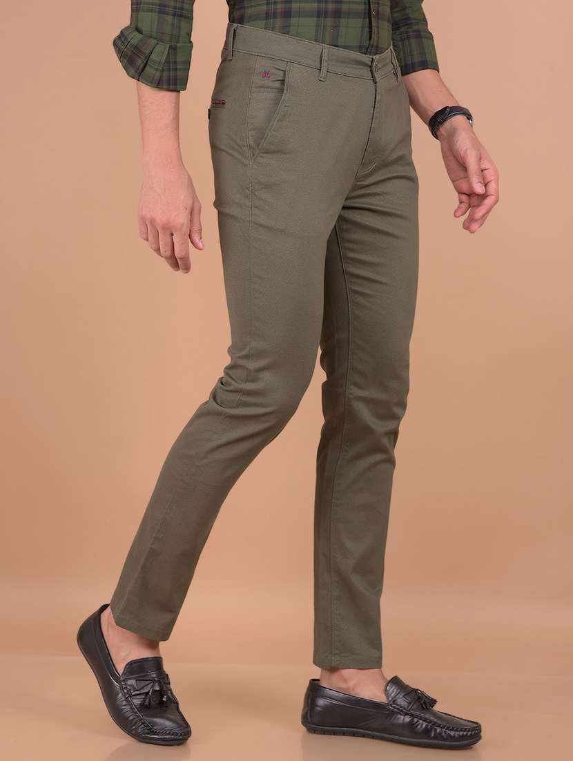 mne solid brown cotton slim fit casual trouser - 20478857 - Standard Image - 2