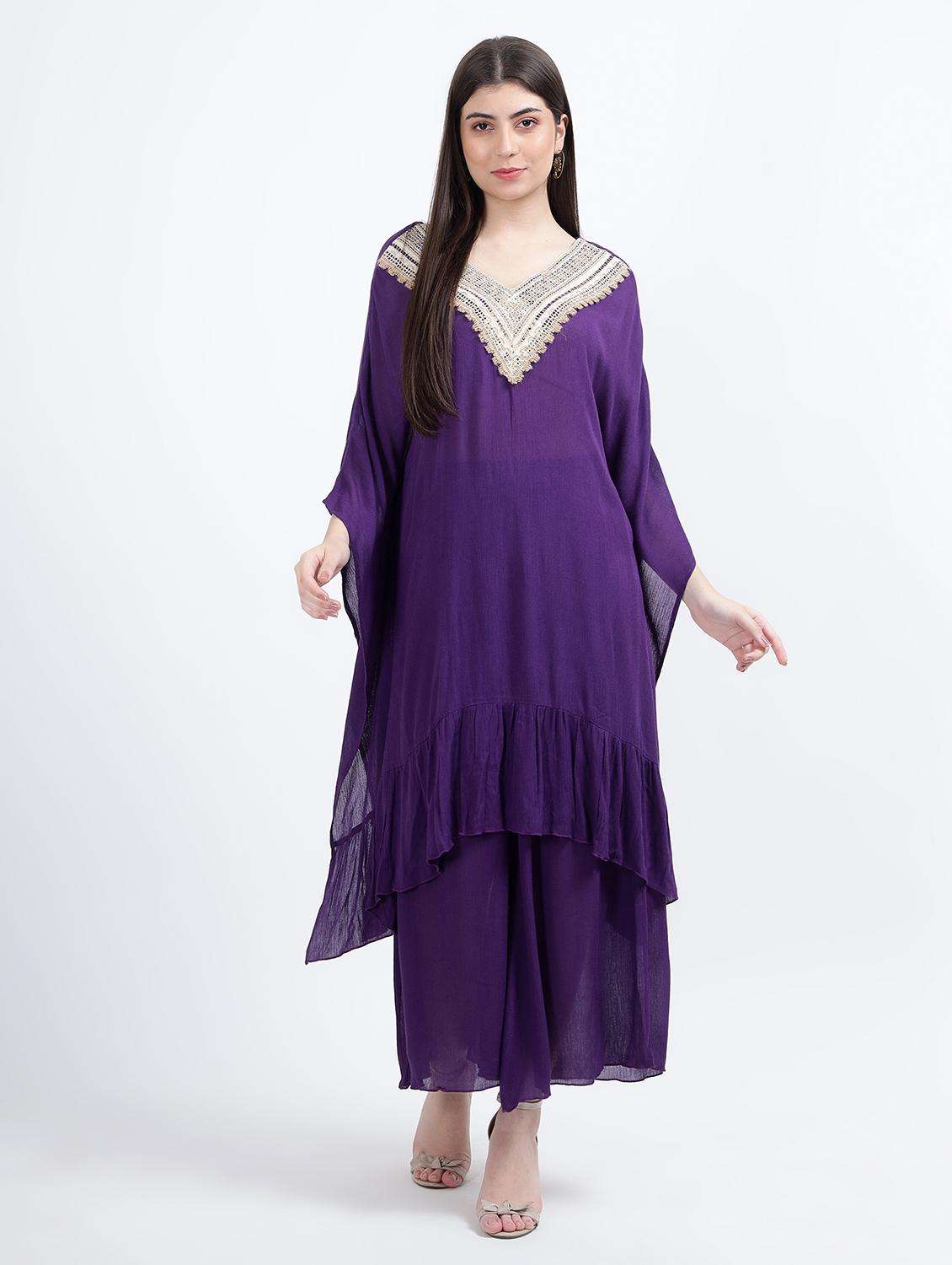 women solid kaftan and palazzo set