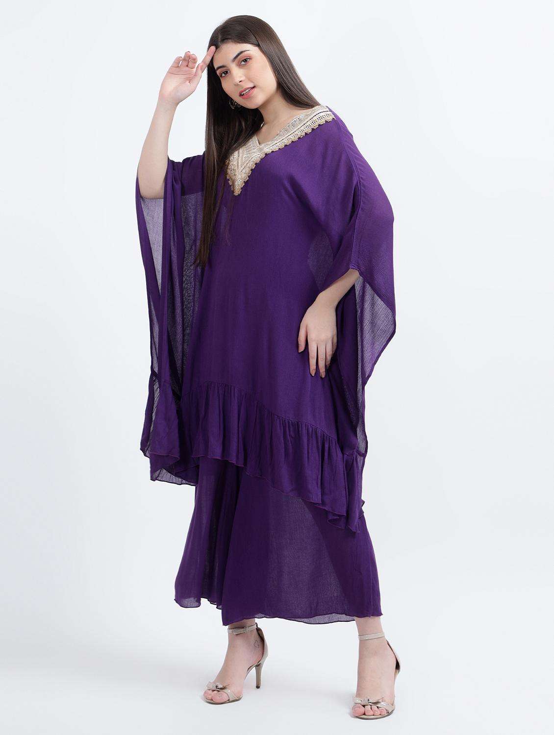 women solid kaftan and palazzo set - 20479012 -  Standard Image - 2