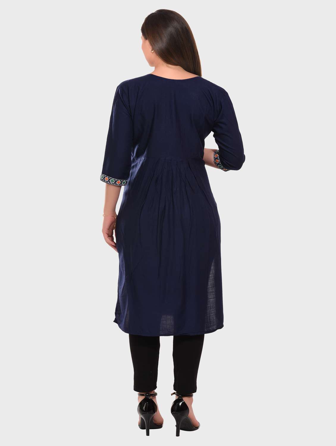 blue embroidered rayon straight kurta - 20479177 -  Standard Image - 2