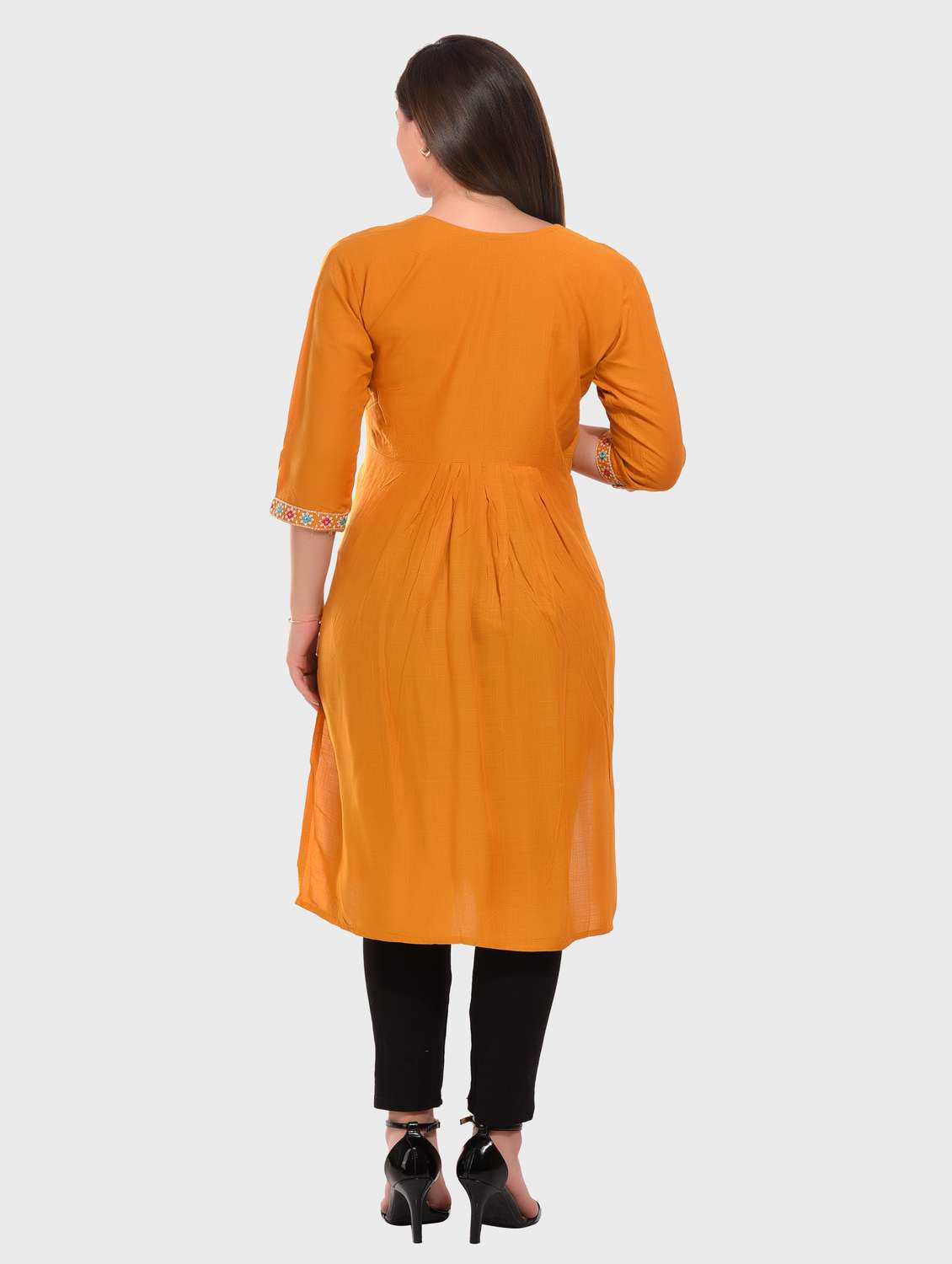 mustard embroidered rayon straight kurta - 20479178 -  Standard Image - 2