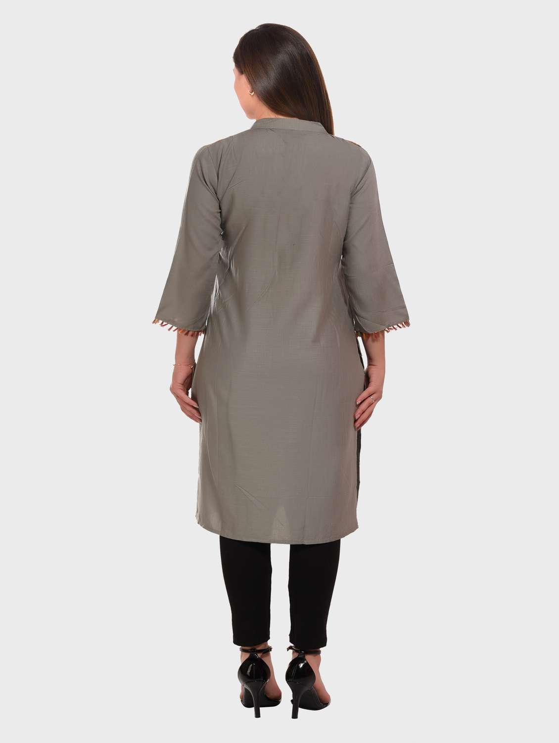 grey embroidered rayon straight kurta - 20479179 -  Standard Image - 2