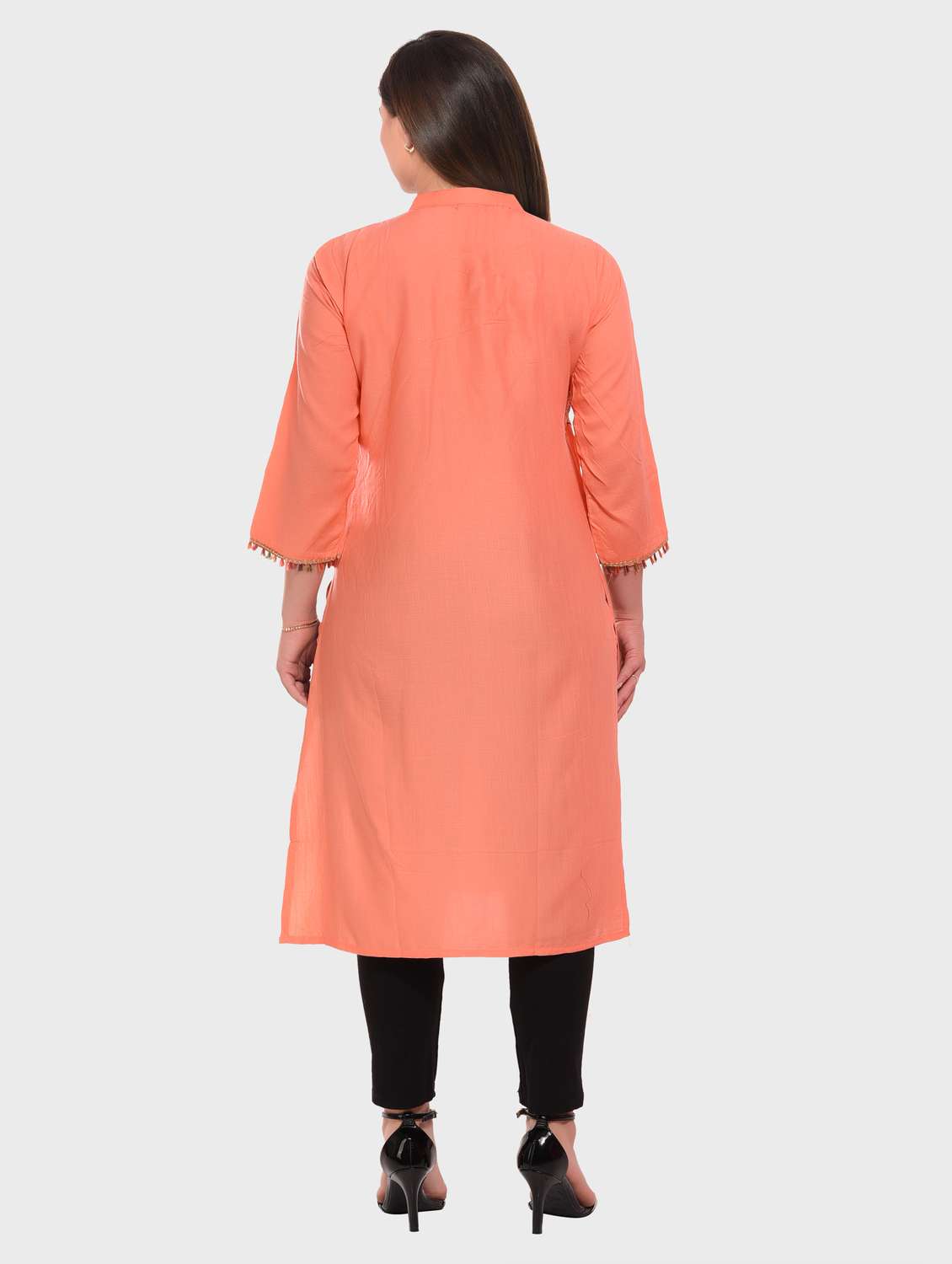 peach embroidered rayon straight kurta - 20479181 -  Standard Image - 2