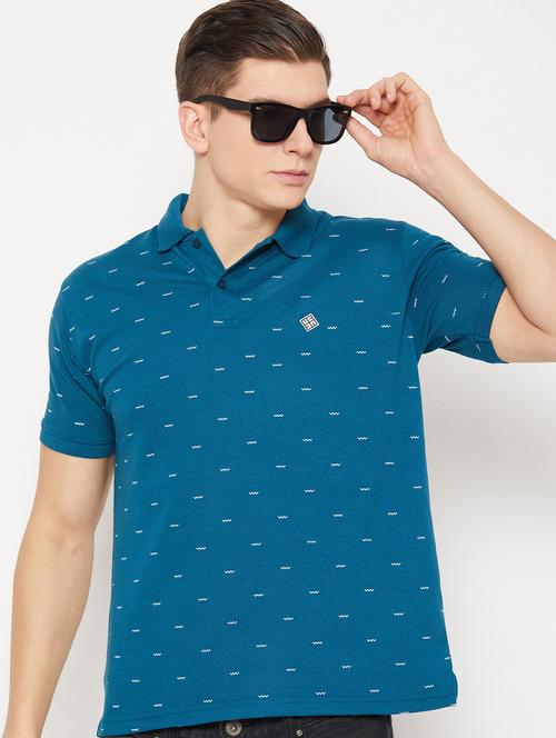blue micro printed polo t-shirt - 20483763 - Standard Image - 0