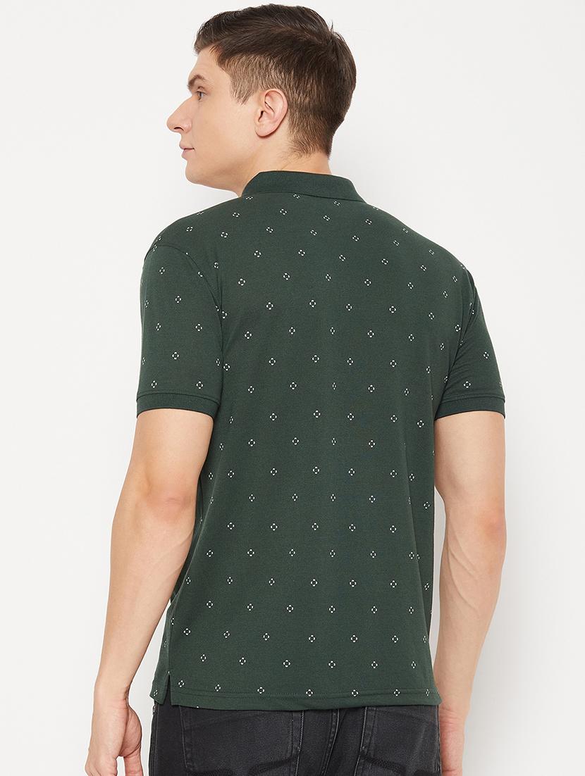 bottle green micro printed polo t-shirt - 20483766 - Standard Image - 2