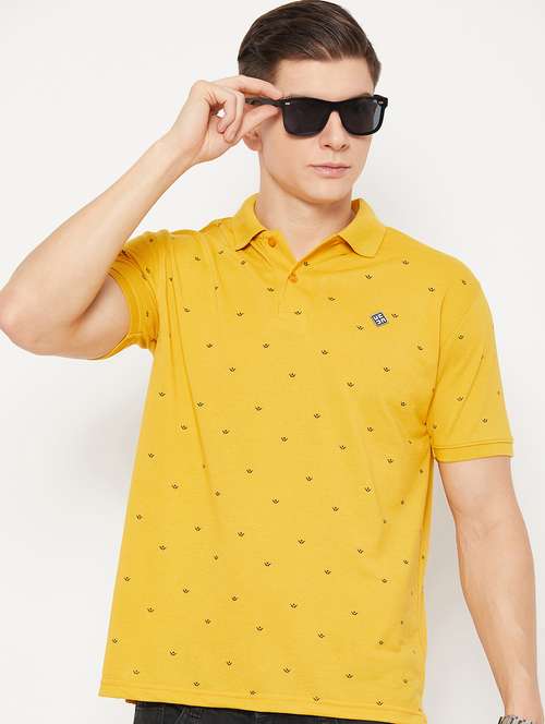 yellow micro printed polo t-shirt - 20483769 -  Standard Image - 0