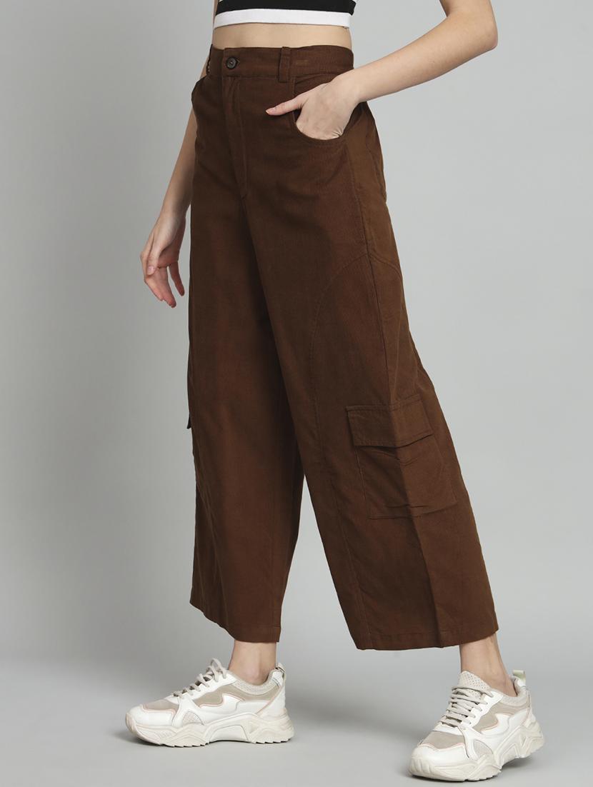 coffee brown solid ankle length cargo - 20483798 - Standard Image - 2