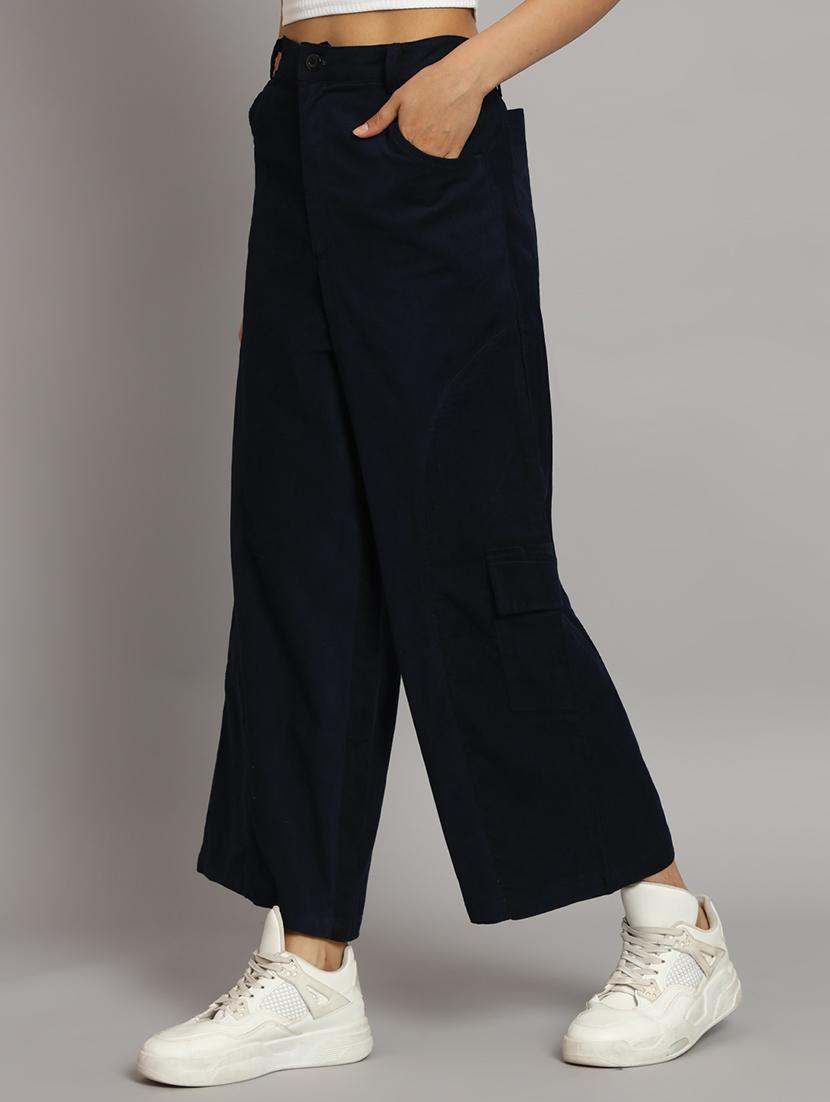 navy blue solid ankle length cargo - 20483799 - Standard Image - 2