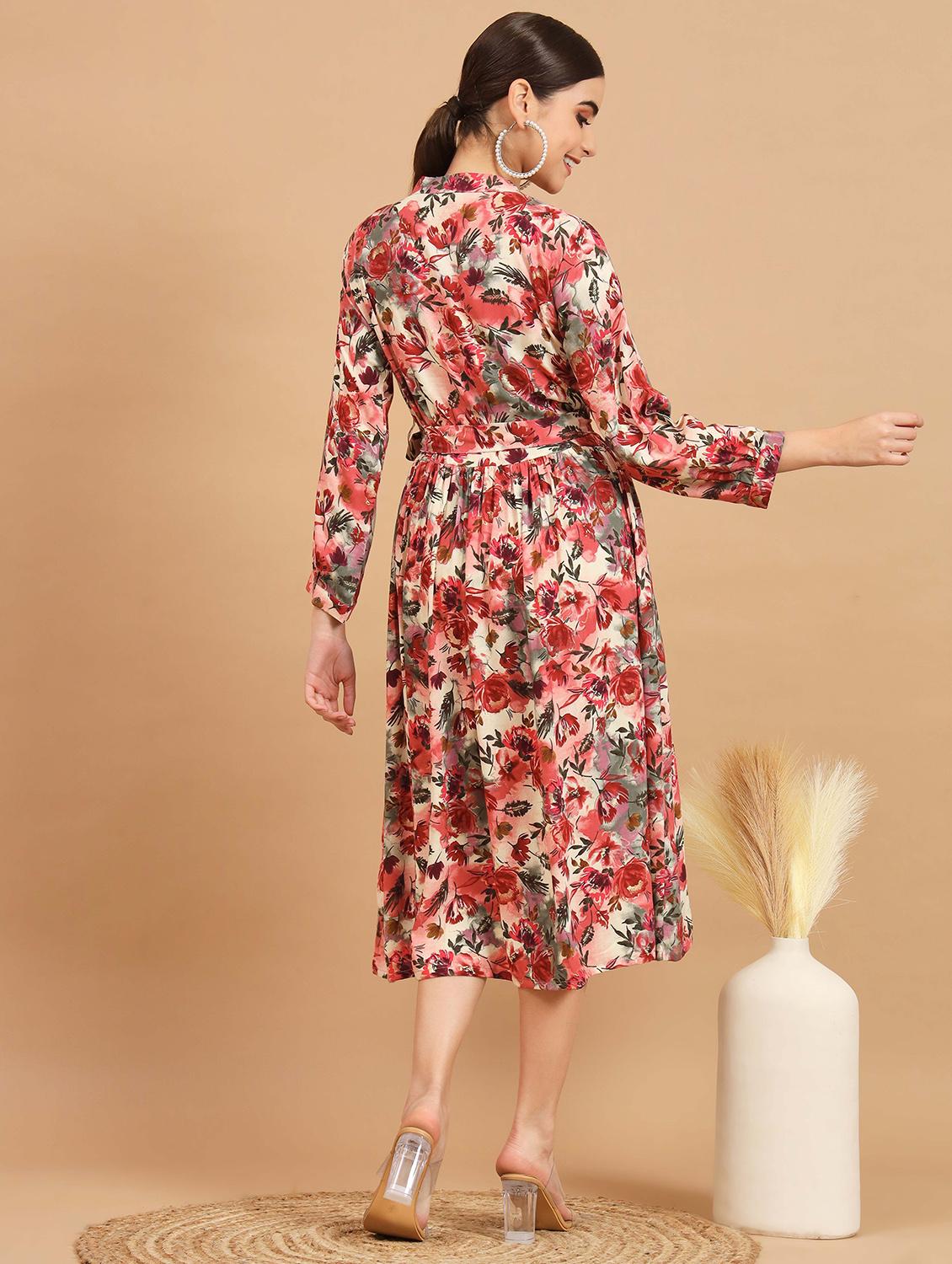 multi color floral fit & flare dress - 20484354 - Standard Image - 2