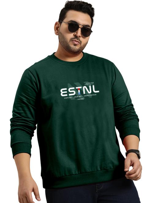 women bottle green fleece chest print sweatshirt - 20484362 - Standard Image - 0