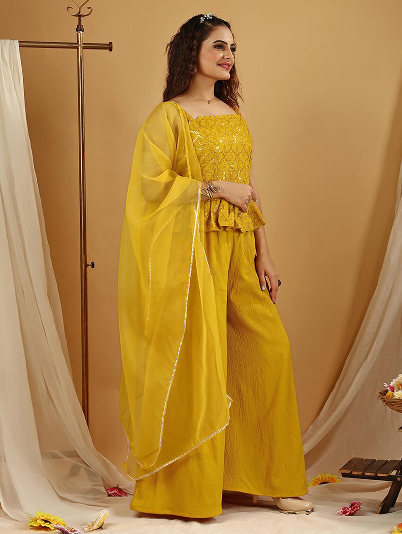 women yellow sequin work fusion set - 20484564 - Standard Image - 2