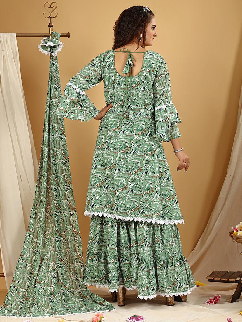 women green kurta sharara set with dupatta - 20484598 - Standard Image - 2