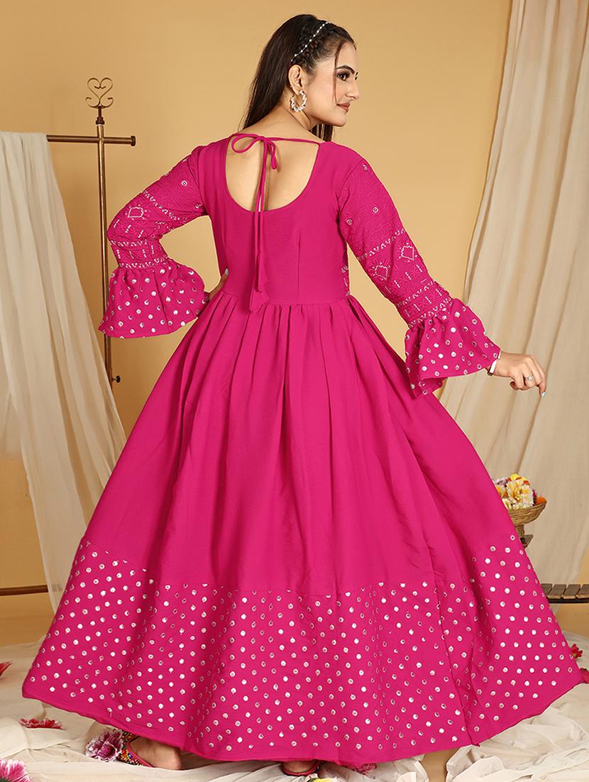 women bell sleeved embroidered fit & flare gown - 20484633 - Standard Image - 2