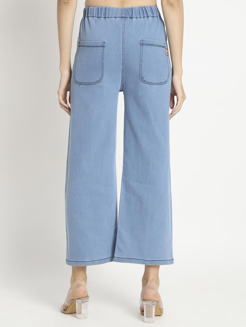 women solid light blue denim wide leg jegging - 20484661 - Standard Image - 2