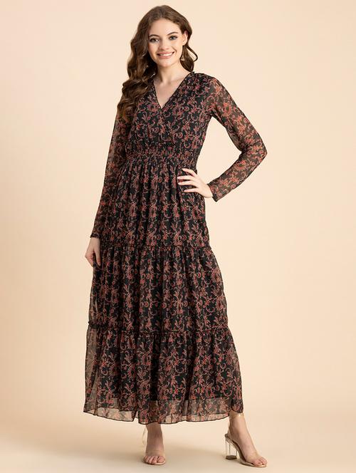 black printed tiered dress - 20484877 - Standard Image - 0