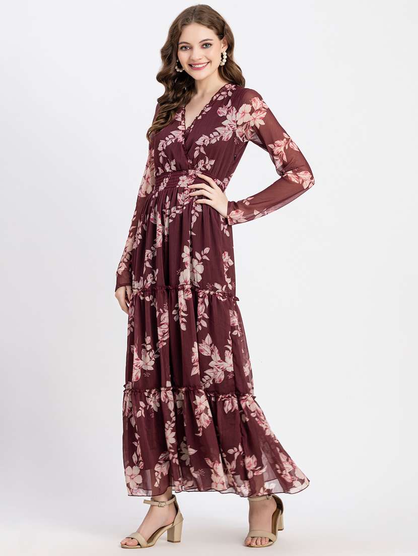brown floral tiered dress