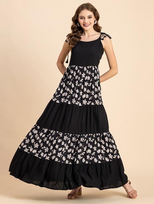 black floral tiered dress - 20484881 - Standard Image - 0