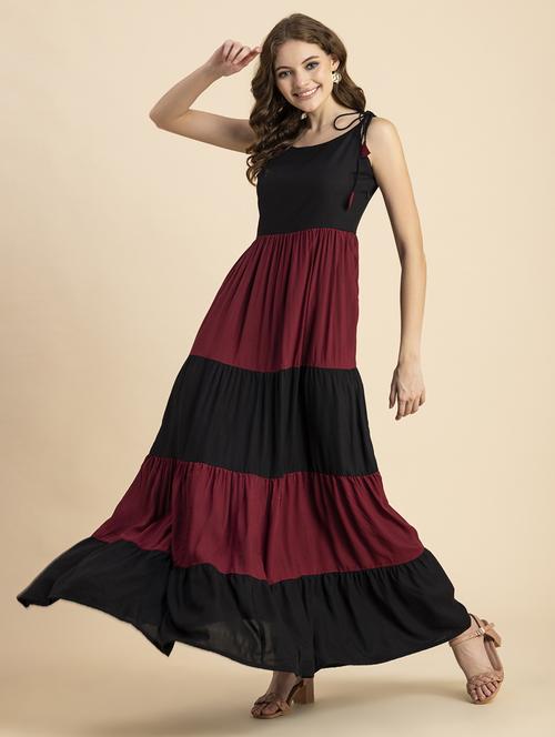 black and red color block tiered dress - 20484884 - Standard Image - 0