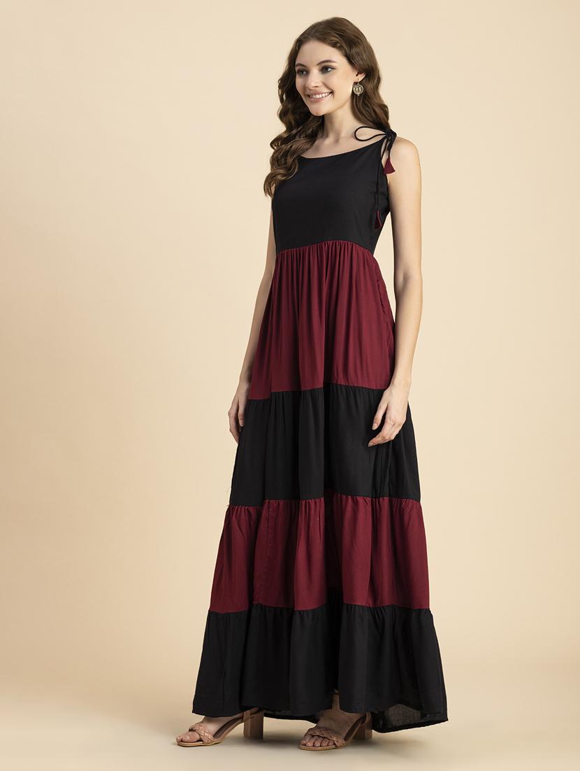 black and red color block tiered dress - 20484884 - Standard Image - 2