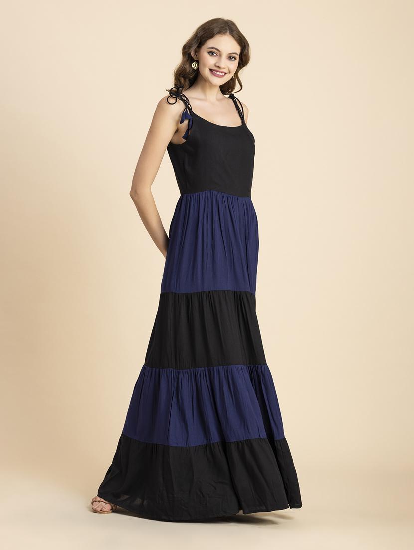 navy blue and black color block tiered dress - 20484885 - Standard Image - 2