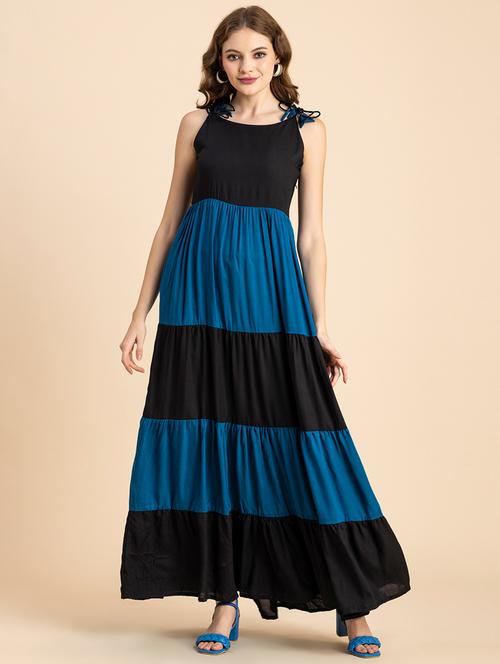 black and blue color block tiered dress - 20484886 - Standard Image - 0