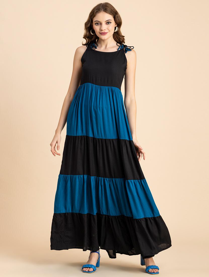 black and blue color block tiered dress - 20484886 - Zoom Image - 0