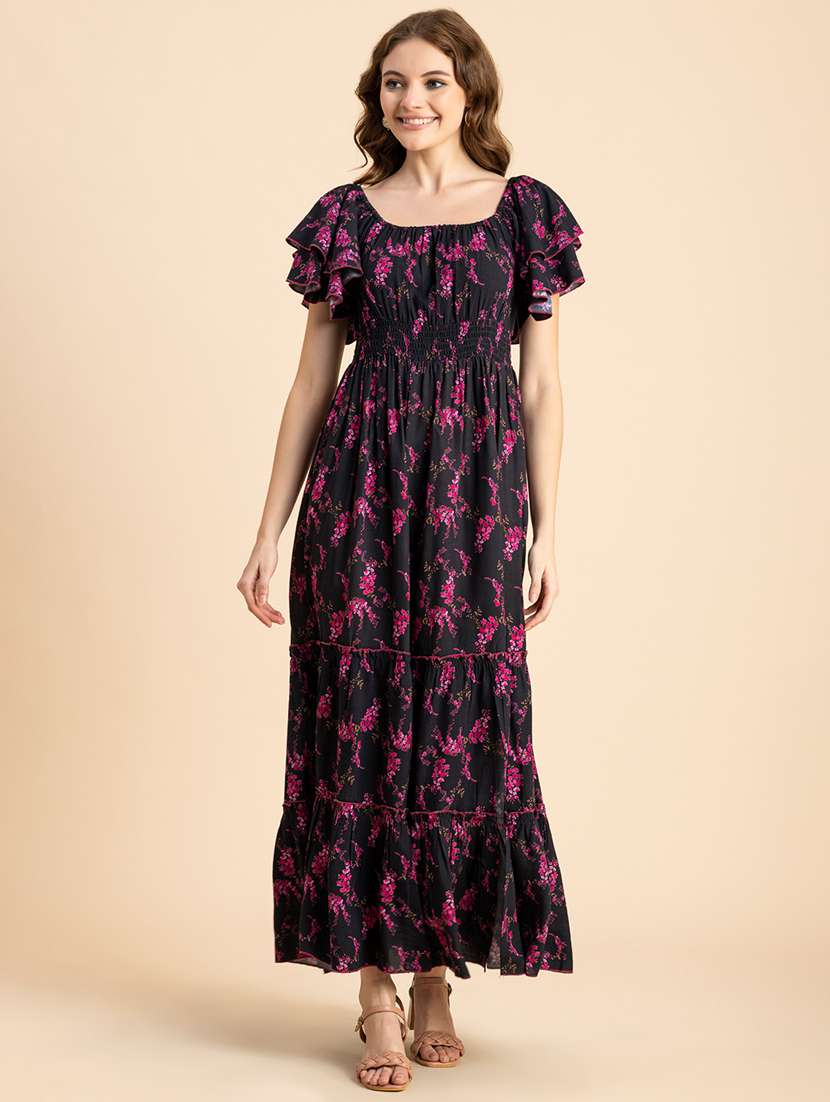 black floral tiered dress